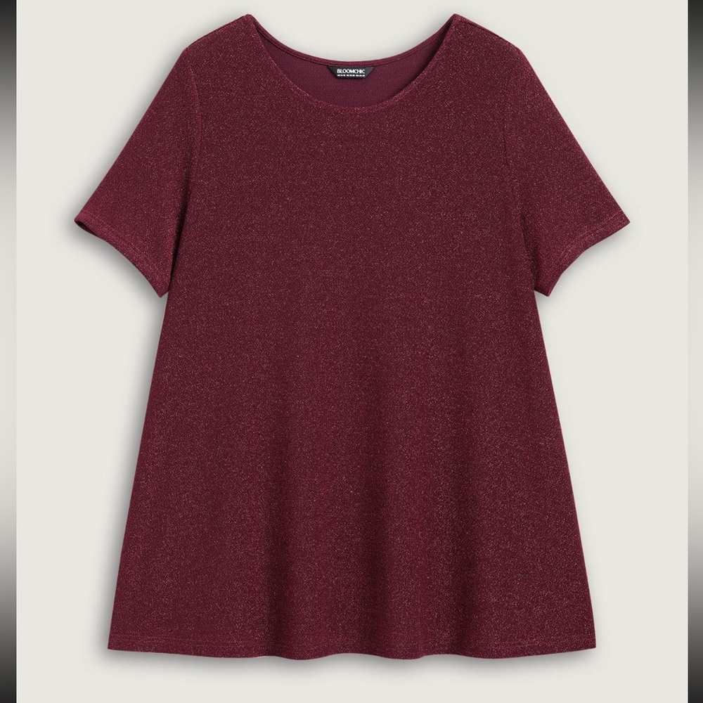 BloomChic Burgundy Shimmering Gold/Silver A-Line Tee size1X (14-16) - Picture 6 of 14